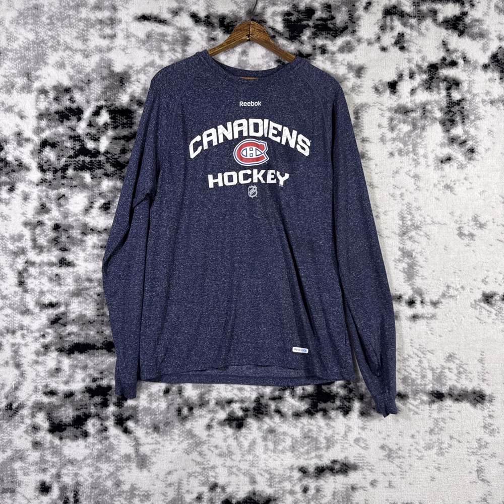 Reebok Center Ice Canadiens Hockety Shirt Mens Medium Blue Performance Casual